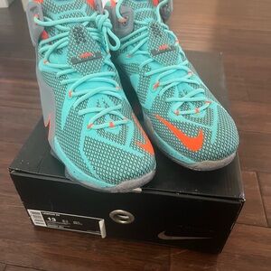 LeBron XII Nike Blue and Orange Sneakers with Breathable Mesh